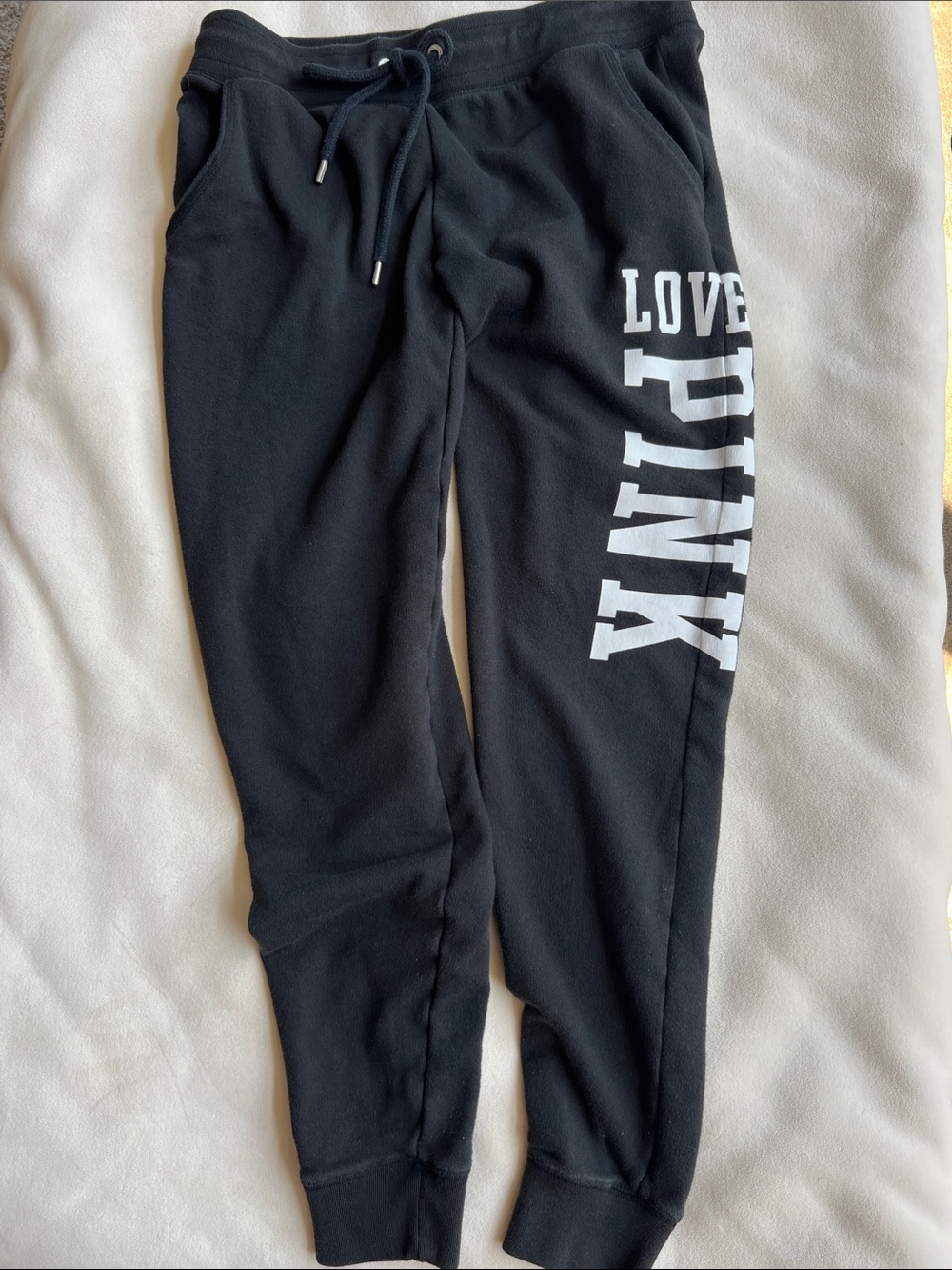 PINK Victoria's Secret Black Jogger Sweatpants with White Logo small